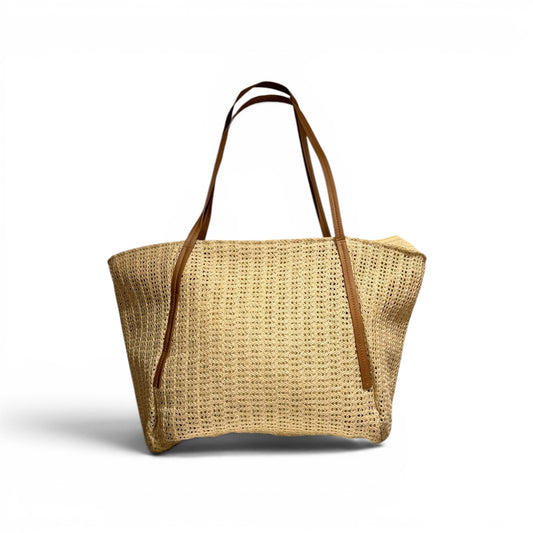 Bolso Tote Playa Rafia Natural con Asas de Cuero